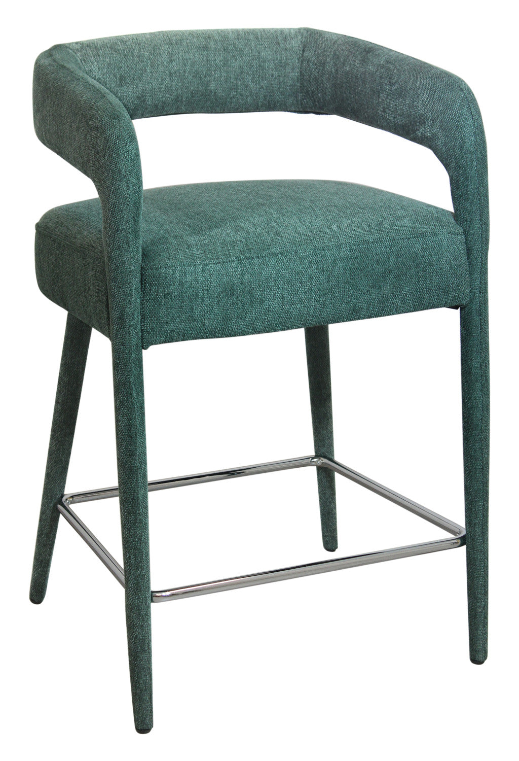 25'' Teal Blue Metal and Fabric Low Back Counter Height Bar Chair