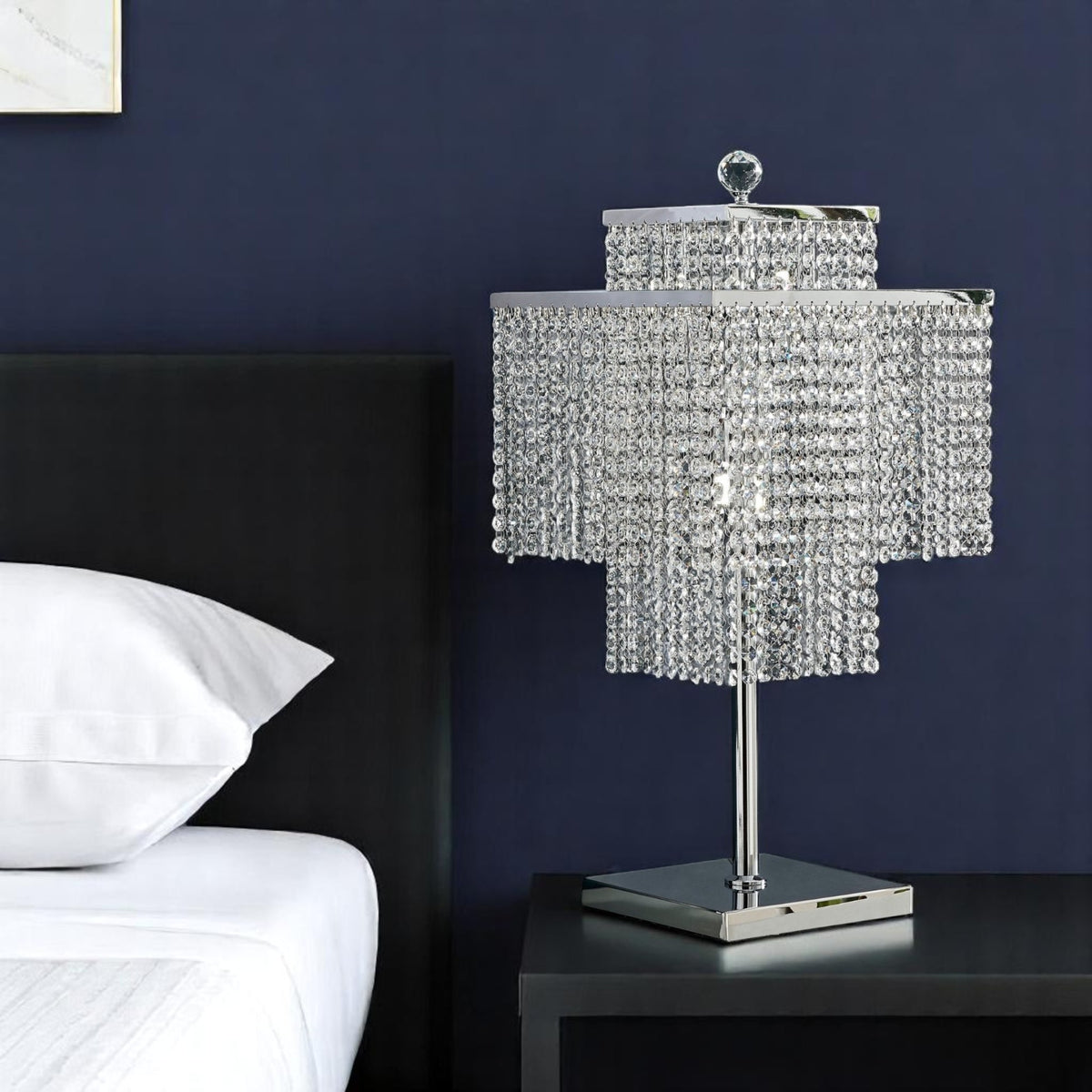 22'' Silver Metal Four Light Square Table Lamp LED With Clear Crystal Novelty Shade