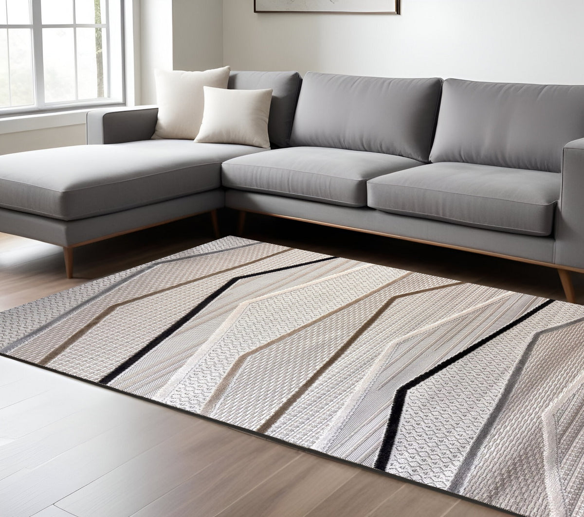 8' X 11' Gray Brown and Beige Abstract Area Rug