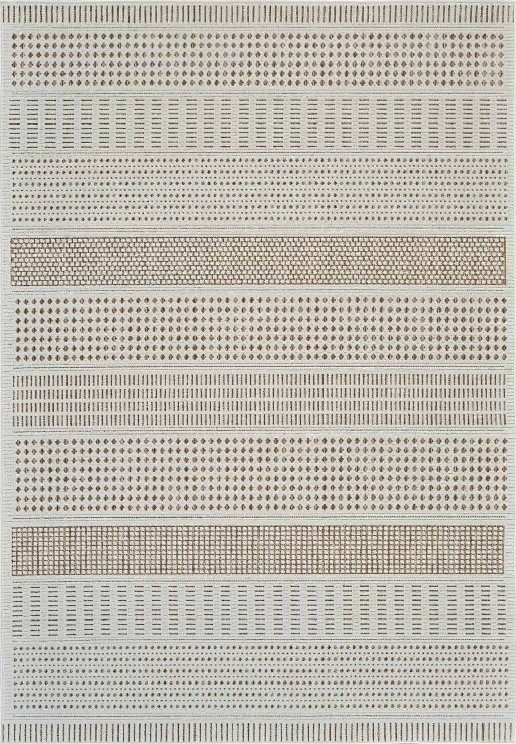 6' X 9' Beige and Brown Geometric Distressed Indoor Outdoor Area Rug