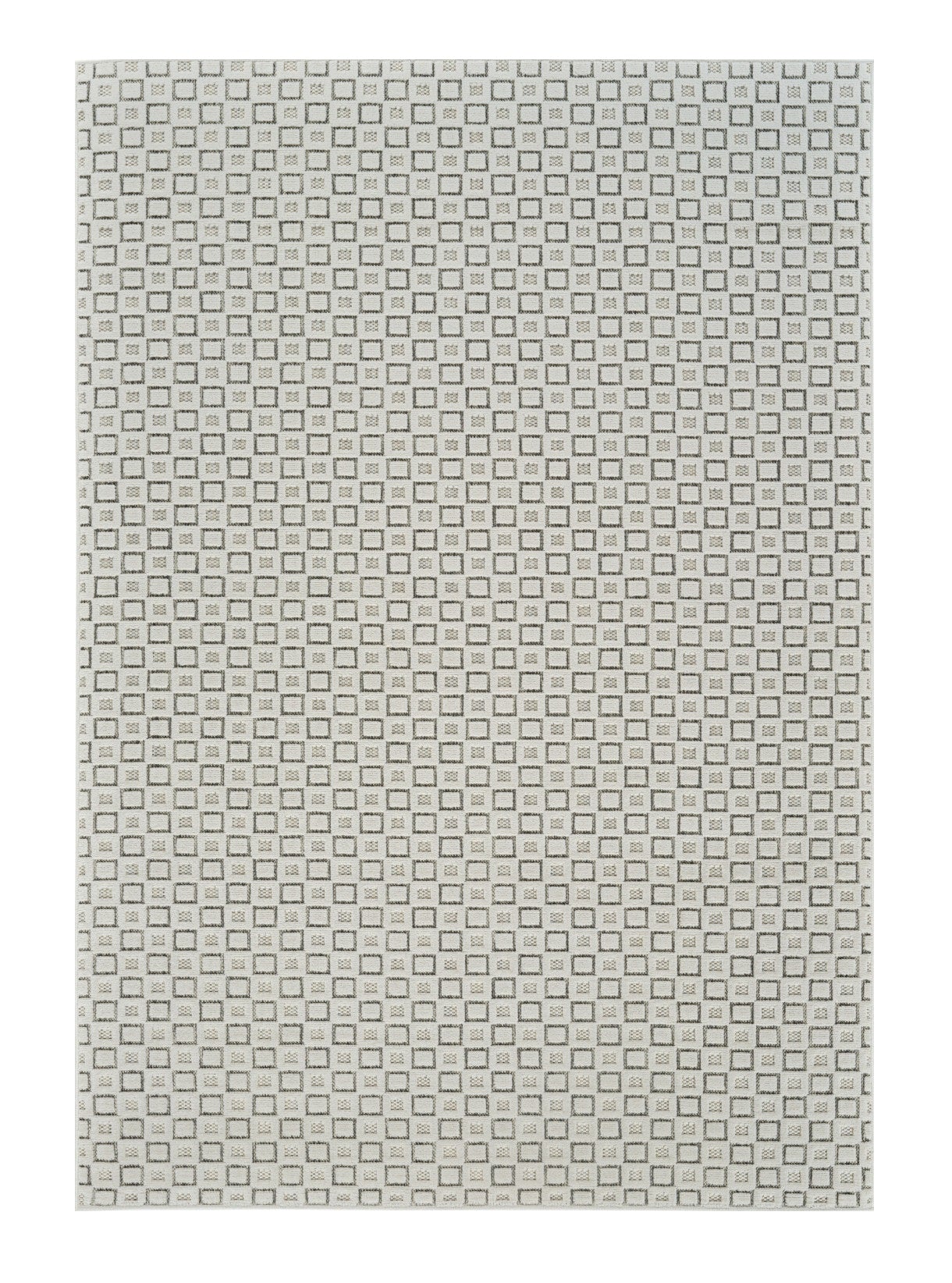 6' X 9' Cream and Beige Geometric Distressed Indoor Outdoor Area Rug