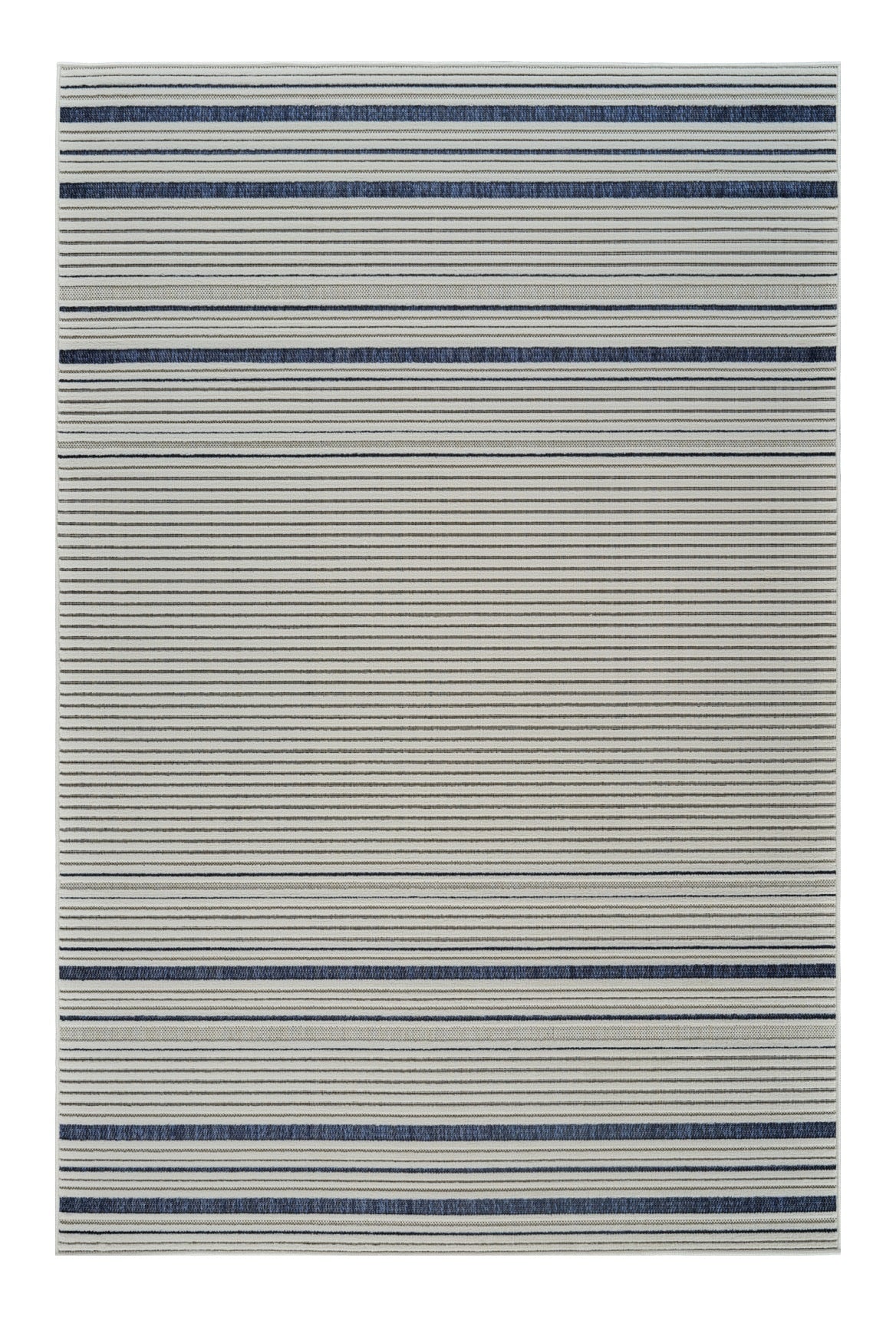 8' X 10' Blue and Cream Striped Distressed Indoor Outdoor Area Rug