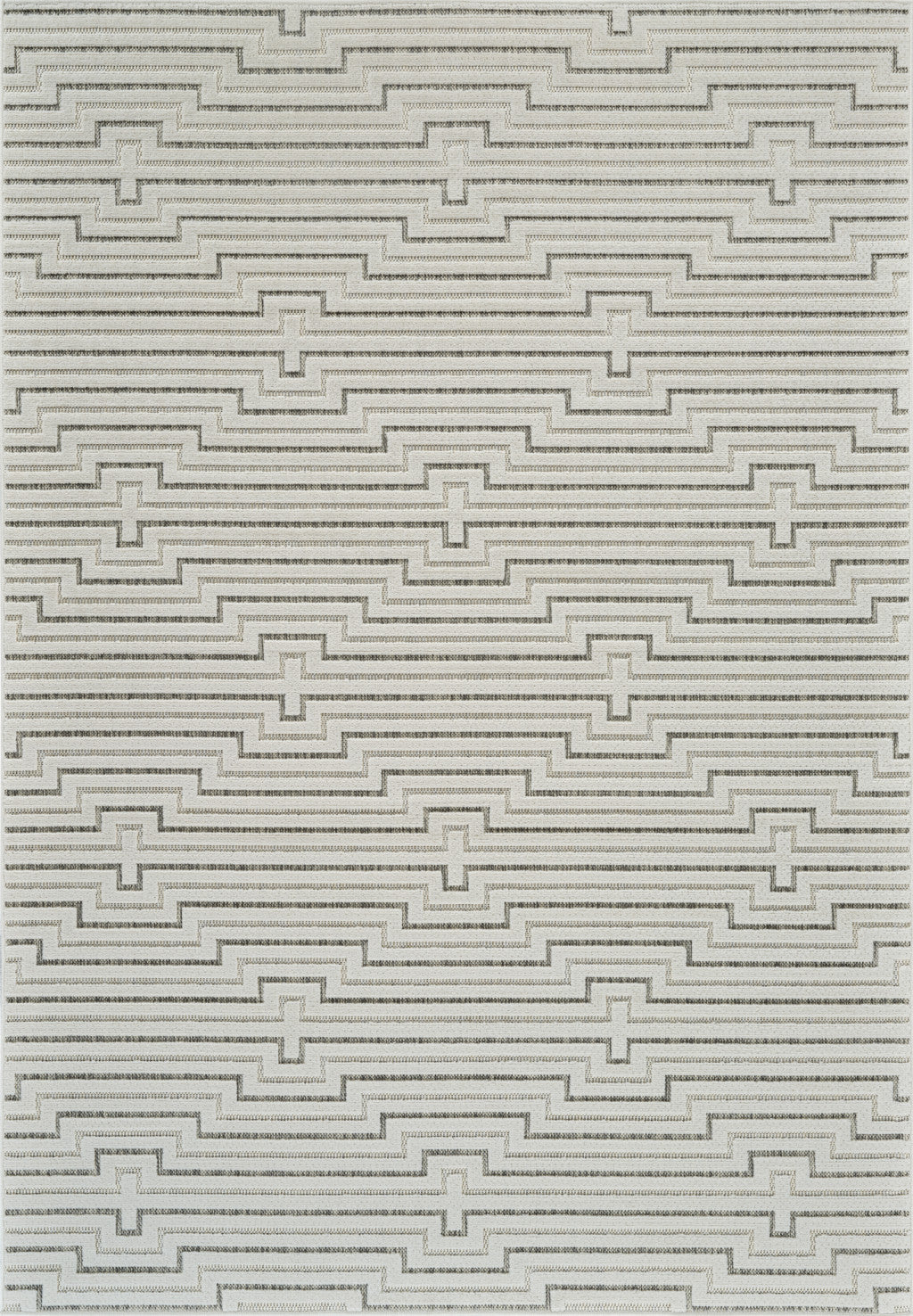 4' X 6' Cream and Beige Geometric Distressed Indoor Outdoor Area Rug