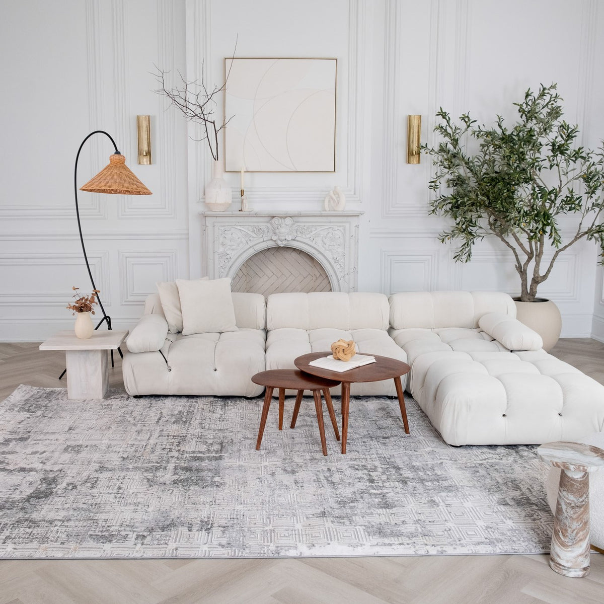 8' X 11' Beige and Gray Abstract Worn Faded Area Rug