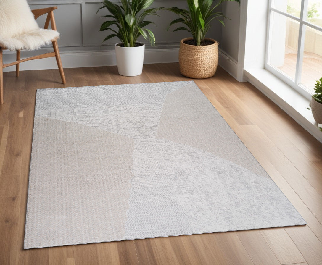 4' X 6' Cream and Beige Abstract Non Skid Area Rug