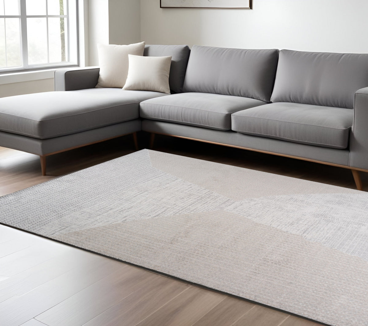8' X 11' Cream and Beige Abstract Non Skid Area Rug