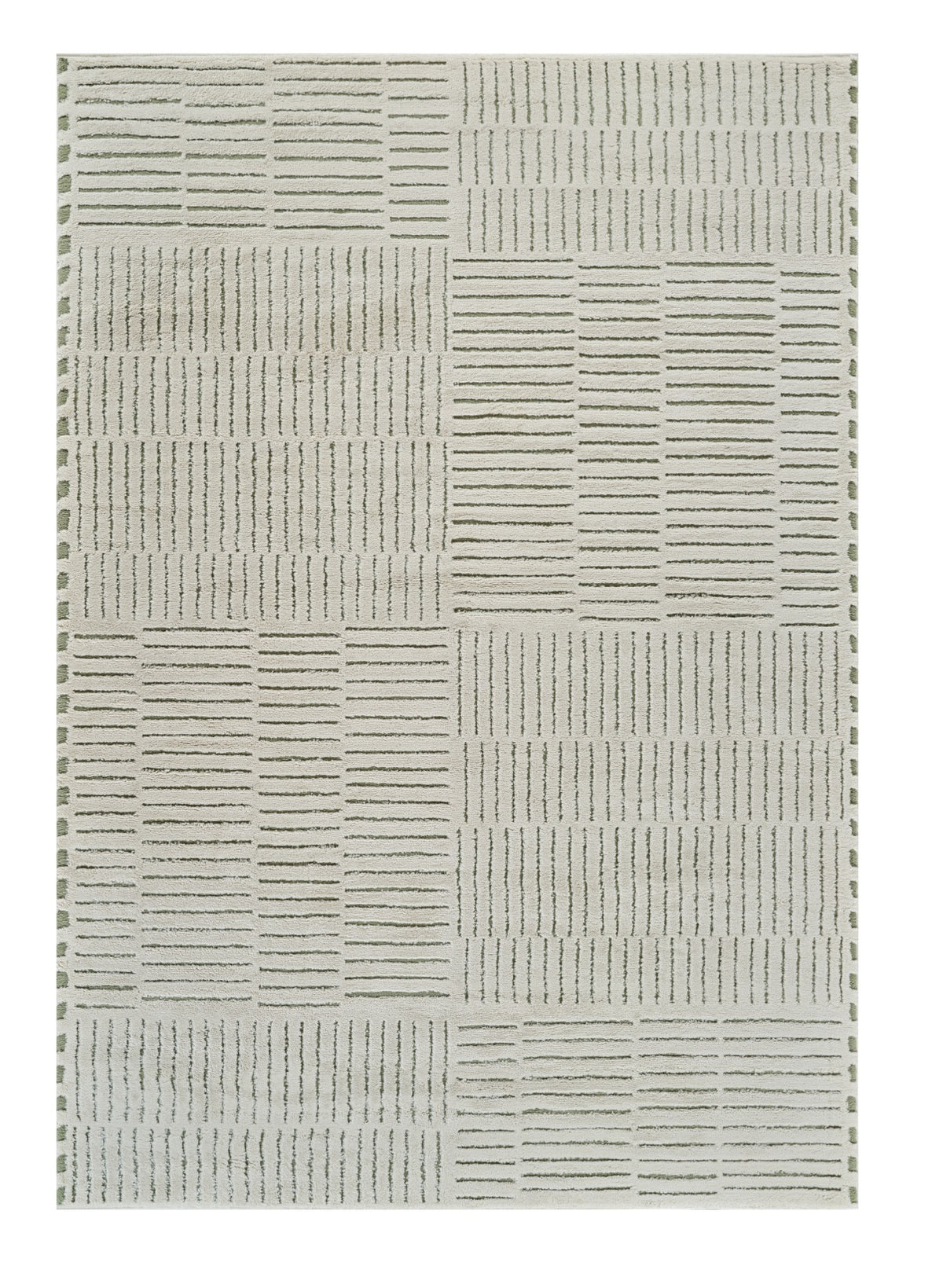 5' X 8' Cream and Green Abstract Worn Faded Area Rug