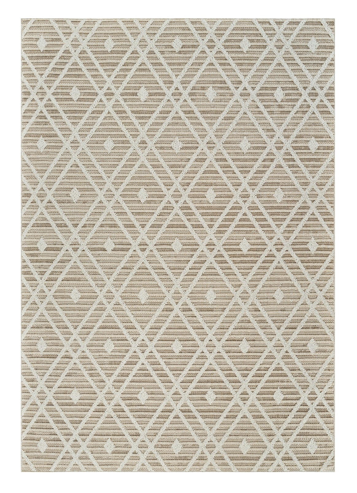 4' X 6' Cream and Brown Geometric Distressed Indoor Outdoor Area Rug