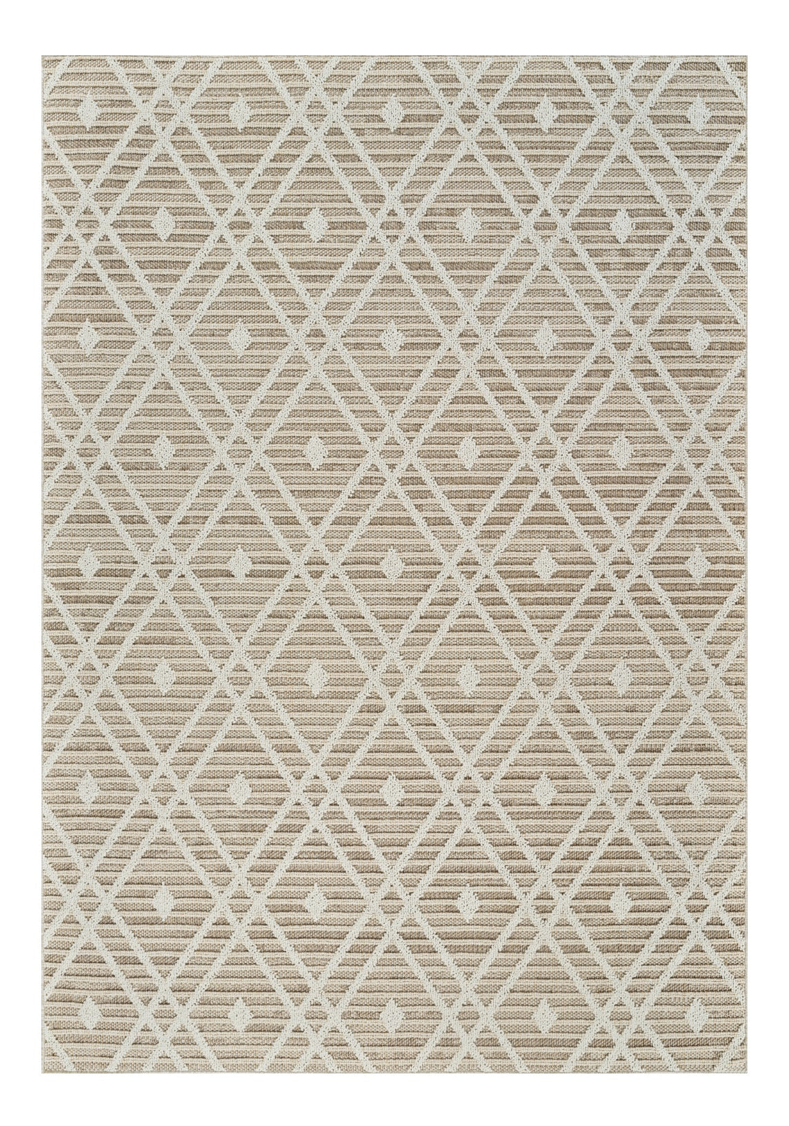 8' X 11' Cream and Brown Geometric Distressed Indoor Outdoor Area Rug