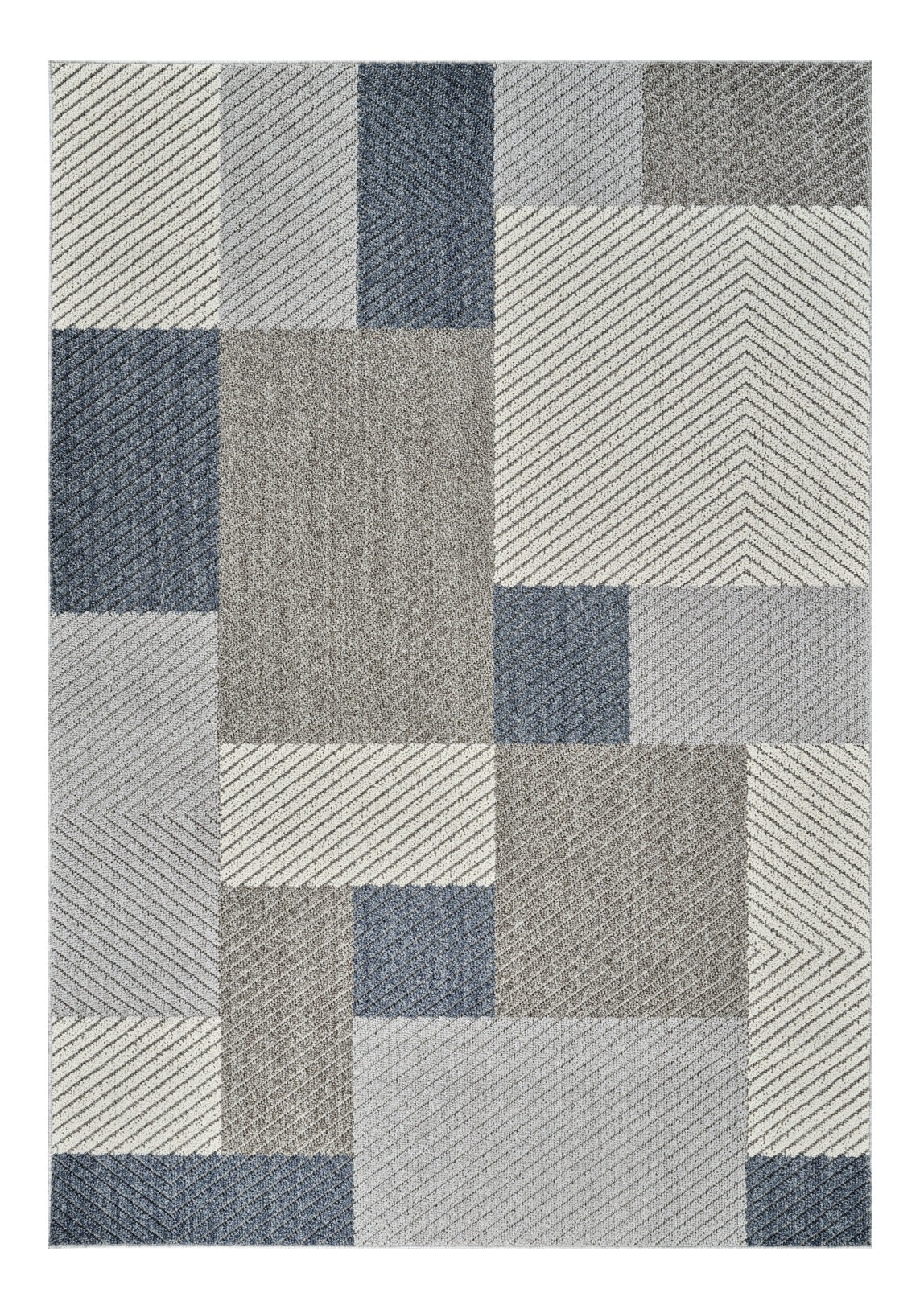 5' X 8' Gray And Blue Geometric Distressed Indoor Outdoor Area Rug