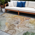 10' X 14' Gray And Gold Abstract Washable Non Skid Indoor Outdoor Area Rug