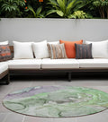 8' Round Green Round Abstract Washable Non Skid Indoor Outdoor Area Rug