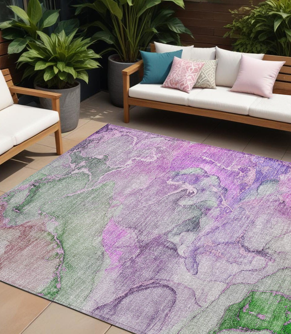 9' X 12' Purple Abstract Washable Non Skid Indoor Outdoor Area Rug