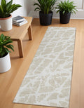 8' Runner Beige And Ivory Abstract Washable Non Skid Indoor Outdoor Runner Rug