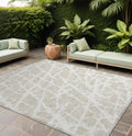 9' X 12' Beige And Ivory Abstract Washable Non Skid Indoor Outdoor Area Rug