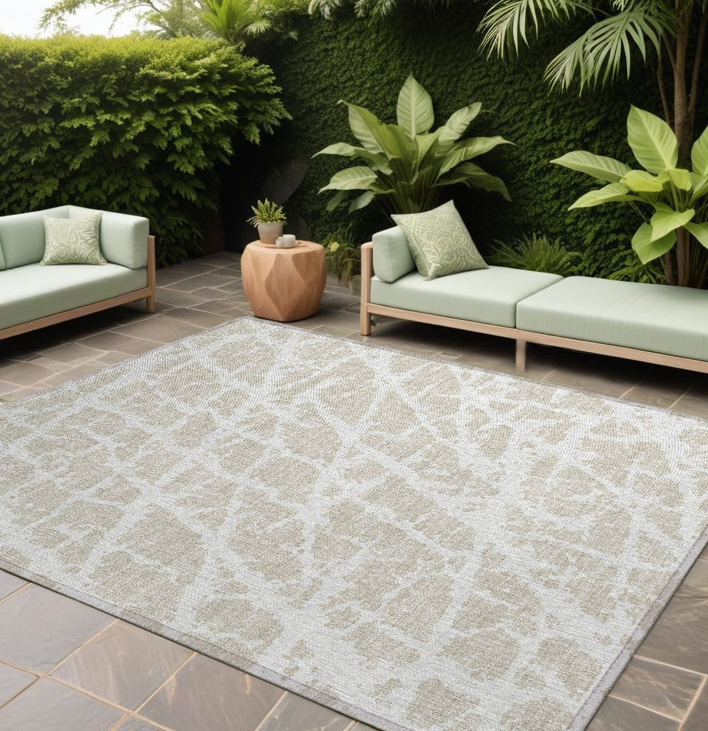 9' X 12' Beige And Ivory Abstract Washable Non Skid Indoor Outdoor Area Rug
