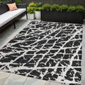 5' X 8' Black And White Abstract Washable Non Skid Indoor Outdoor Area Rug