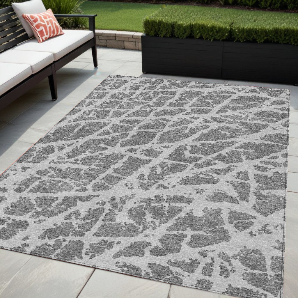 5' X 8' Charcoal Abstract Washable Non Skid Indoor Outdoor Area Rug