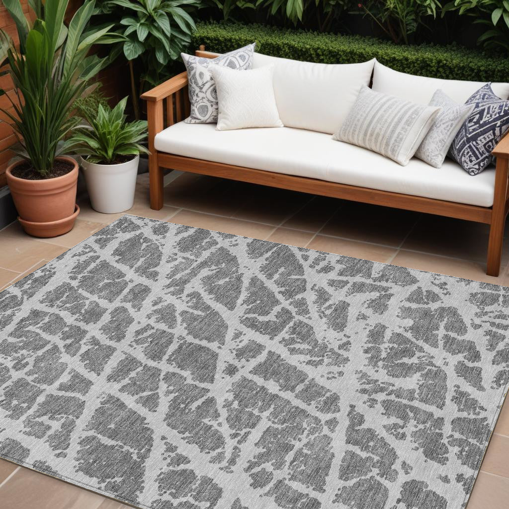 10' X 14' Charcoal Abstract Washable Non Skid Indoor Outdoor Area Rug