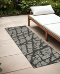8' Runner Gray And Black Abstract Washable Non Skid Indoor Outdoor Runner Rug