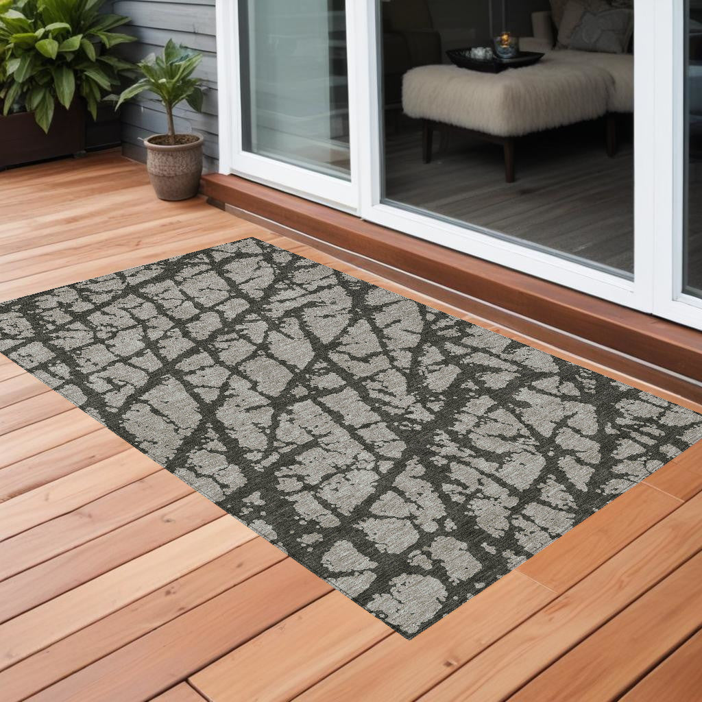 3' X 5' Gray And Black Abstract Washable Non Skid Indoor Outdoor Area Rug