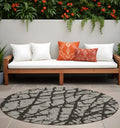 8' Round Gray And Black Round Abstract Washable Non Skid Indoor Outdoor Area Rug