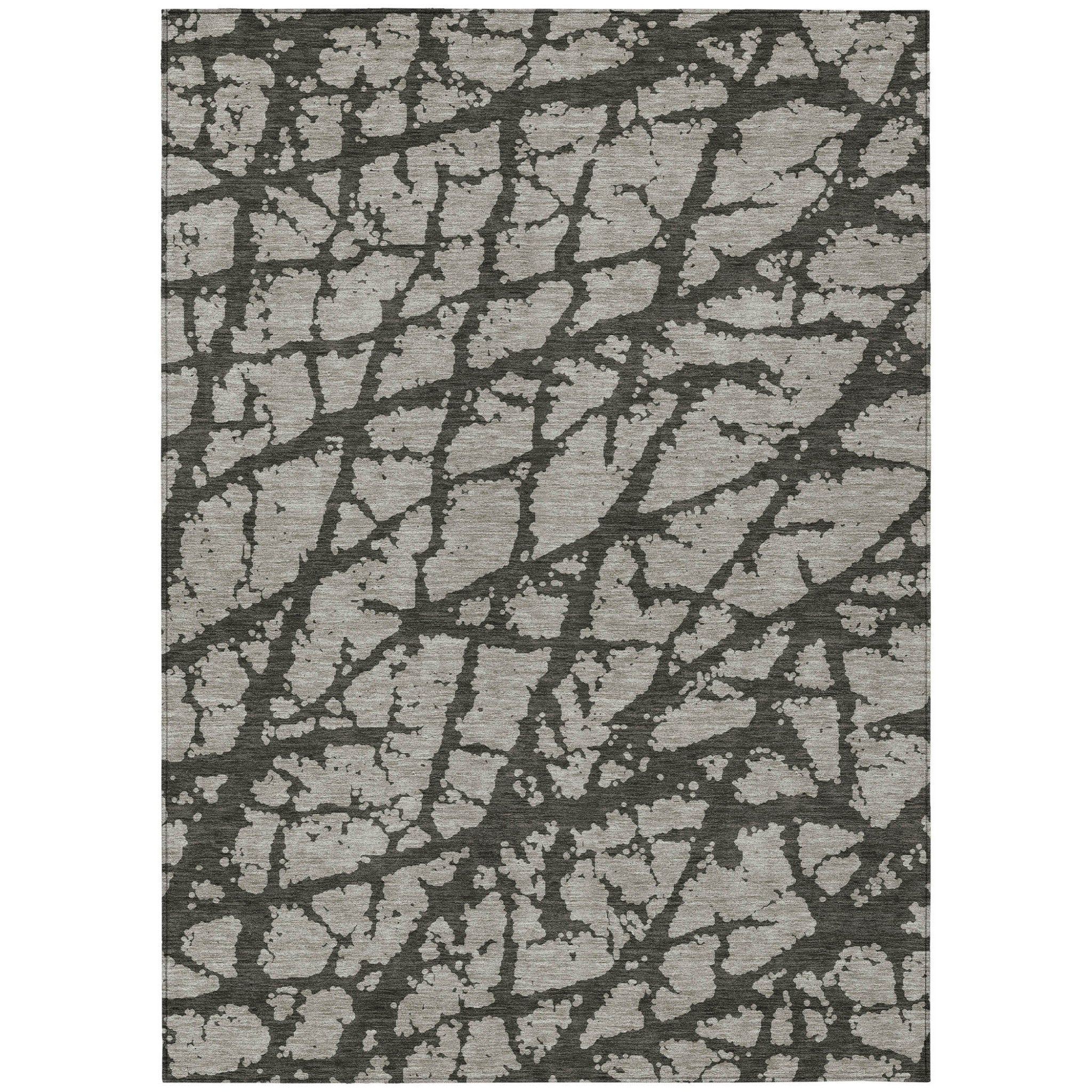 9' X 12' Gray And Black Abstract Washable Non Skid Indoor Outdoor Area Rug