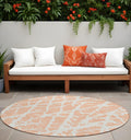 8' Round Peach And Ivory Round Abstract Washable Non Skid Indoor Outdoor Area Rug