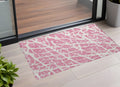 2' X 3' Pink And Ivory Abstract Washable Non Skid Indoor Outdoor Area Rug