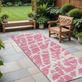 8' Runner Pink And Ivory Abstract Washable Non Skid Indoor Outdoor Runner Rug
