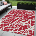 5' X 8' Red And White Abstract Washable Non Skid Indoor Outdoor Area Rug