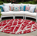 8' Round Red And White Round Abstract Washable Non Skid Indoor Outdoor Area Rug