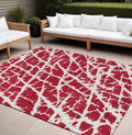 8' X 10' Red And White Abstract Washable Non Skid Indoor Outdoor Area Rug