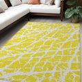 5' X 8' Yellow And White Abstract Washable Non Skid Indoor Outdoor Area Rug