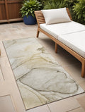 8' Runner Beige And Gray Abstract Washable Non Skid Indoor Outdoor Runner Rug