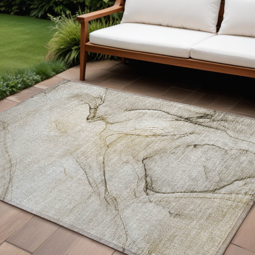 10' X 14' Beige And Gray Abstract Washable Non Skid Indoor Outdoor Area Rug