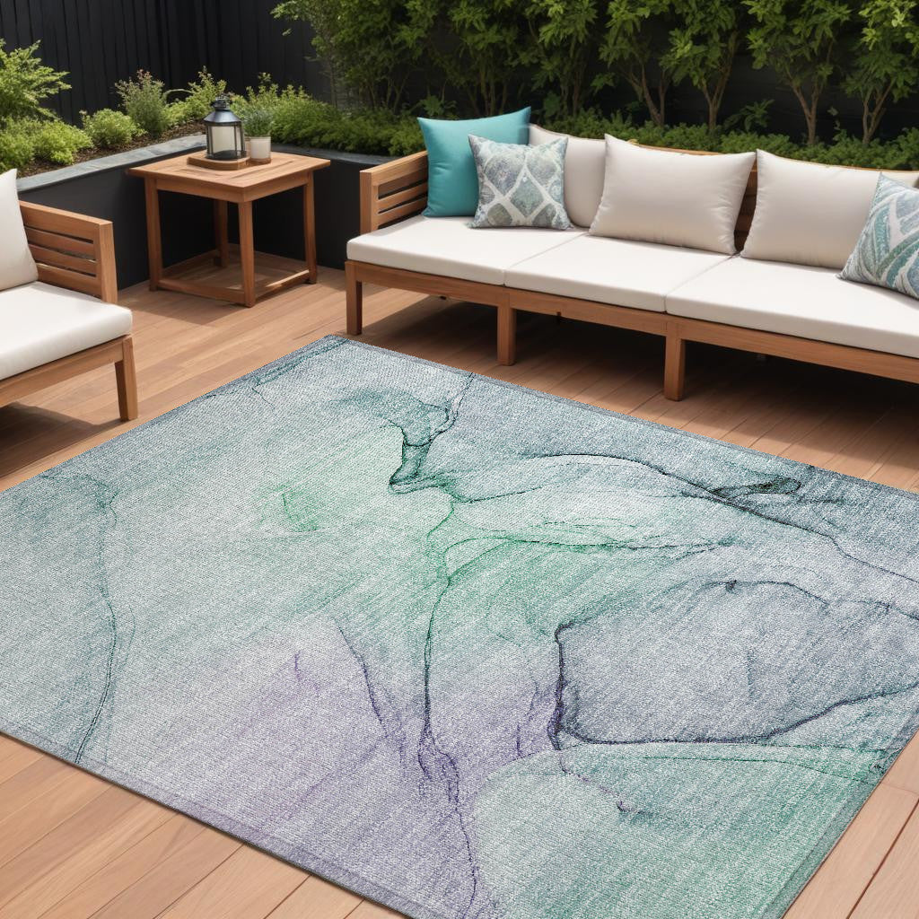 10' X 14' Blue And Gray Abstract Washable Non Skid Indoor Outdoor Area Rug