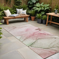 8' Runner Gray And Pink Abstract Washable Non Skid Indoor Outdoor Runner Rug