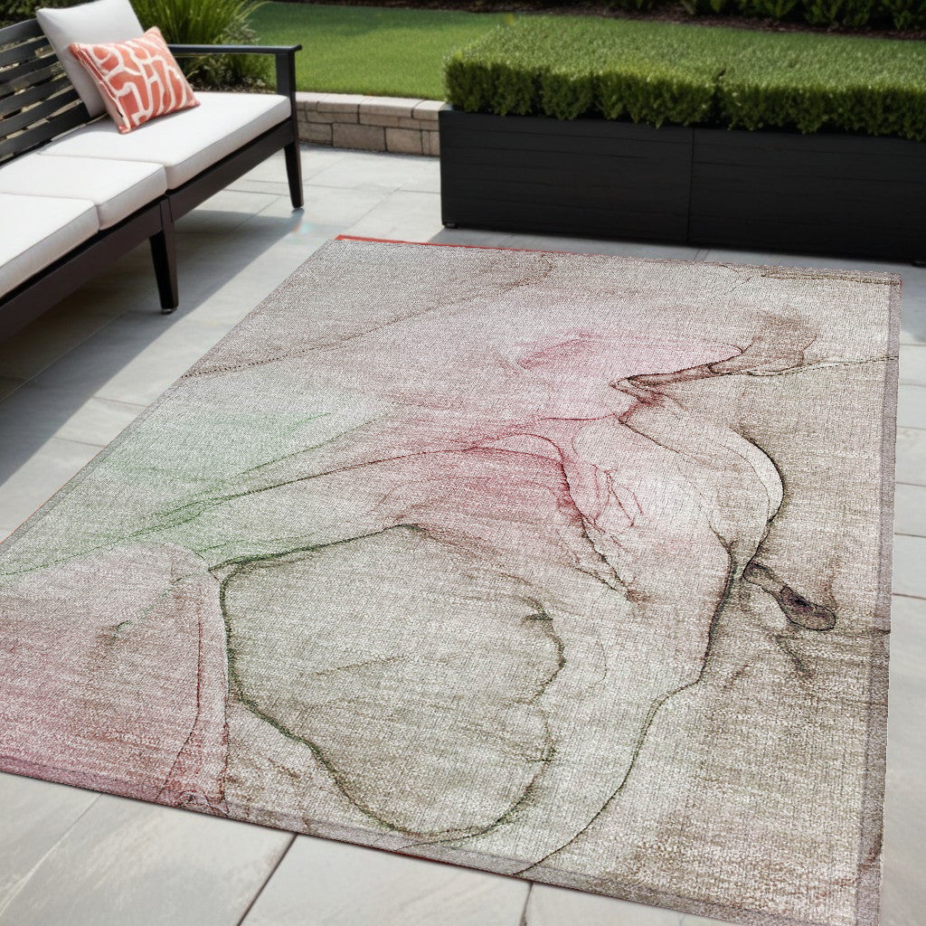5' X 8' Gray And Pink Abstract Washable Non Skid Indoor Outdoor Area Rug