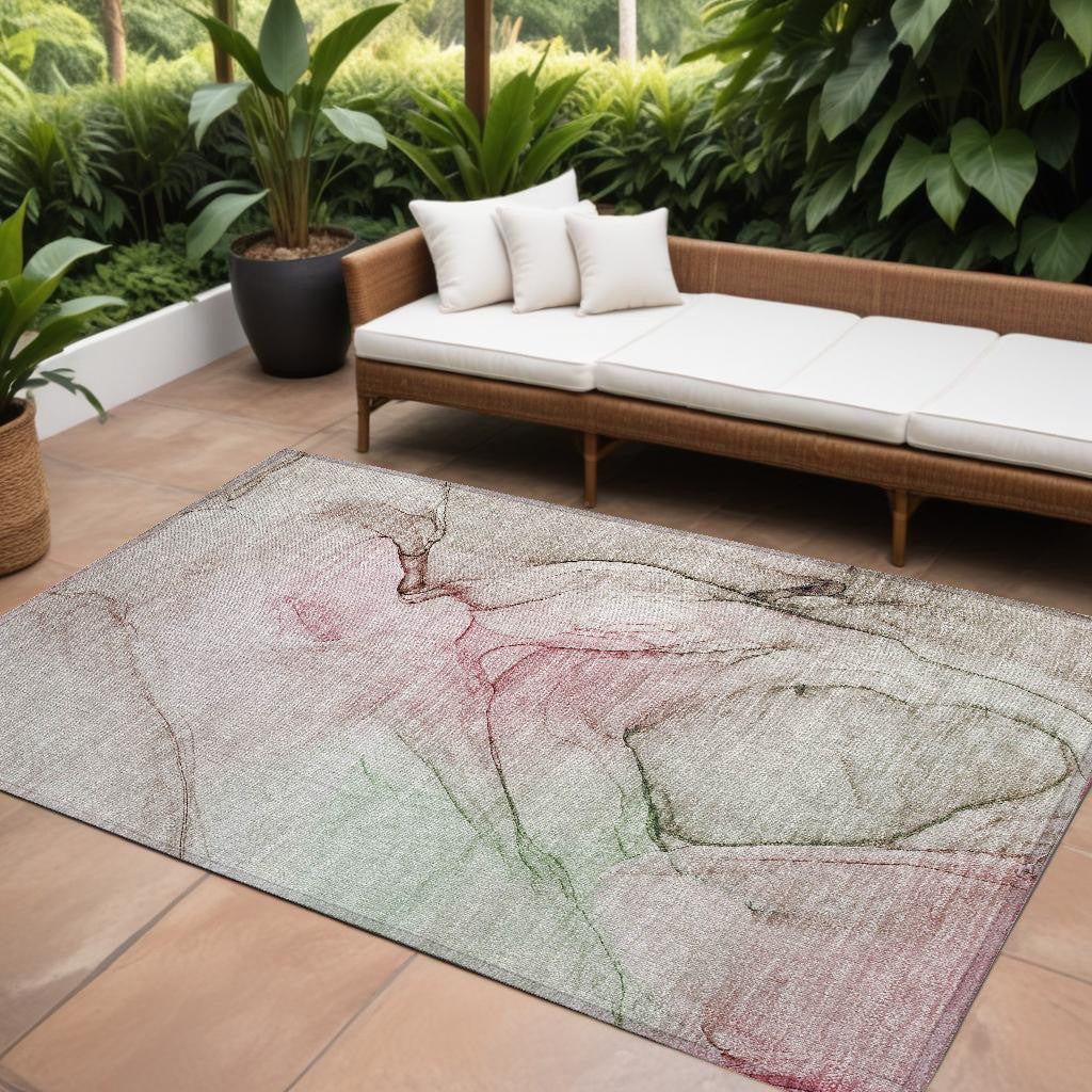 9' X 12' Gray And Pink Abstract Washable Non Skid Indoor Outdoor Area Rug