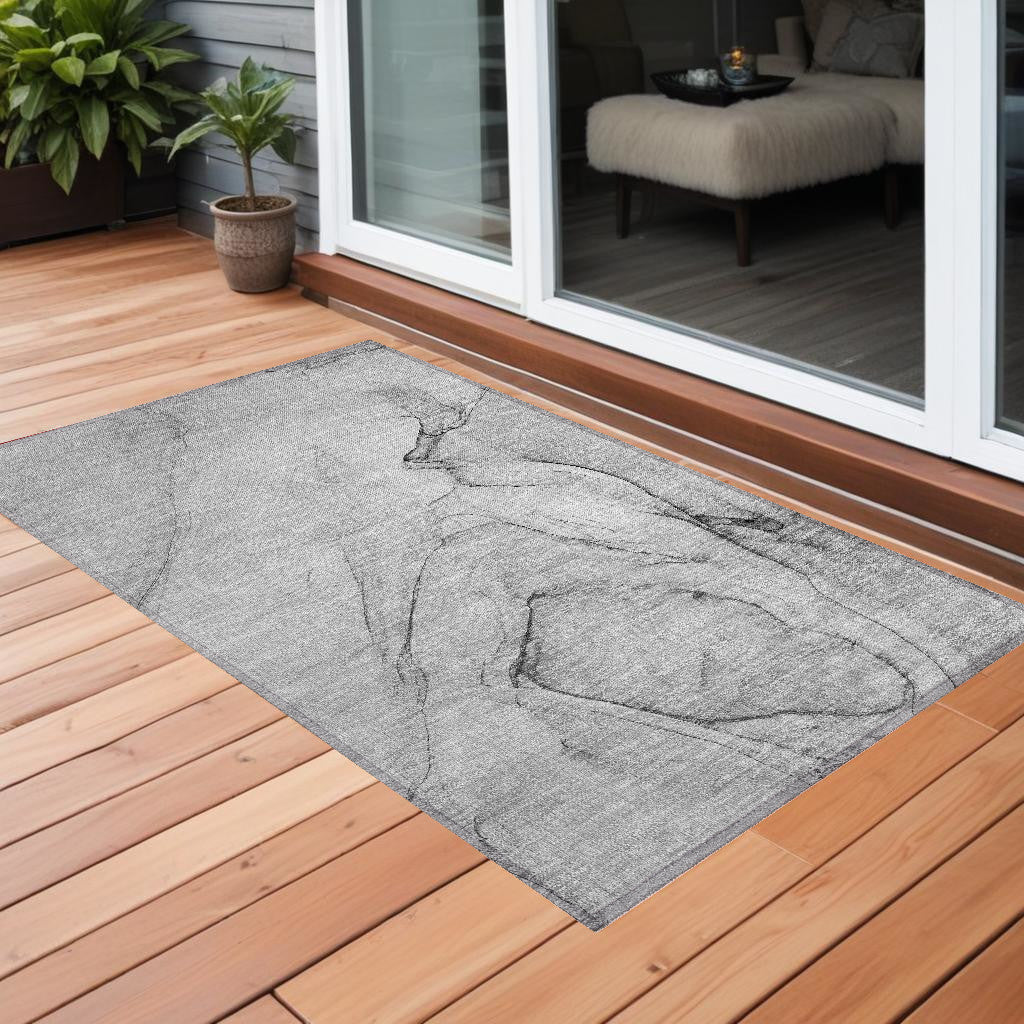 2' X 3' Gray Abstract Washable Non Skid Indoor Outdoor Area Rug