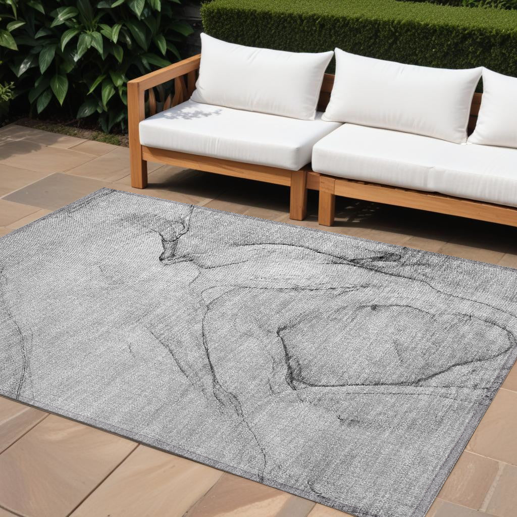9' X 12' Gray Abstract Washable Non Skid Indoor Outdoor Area Rug