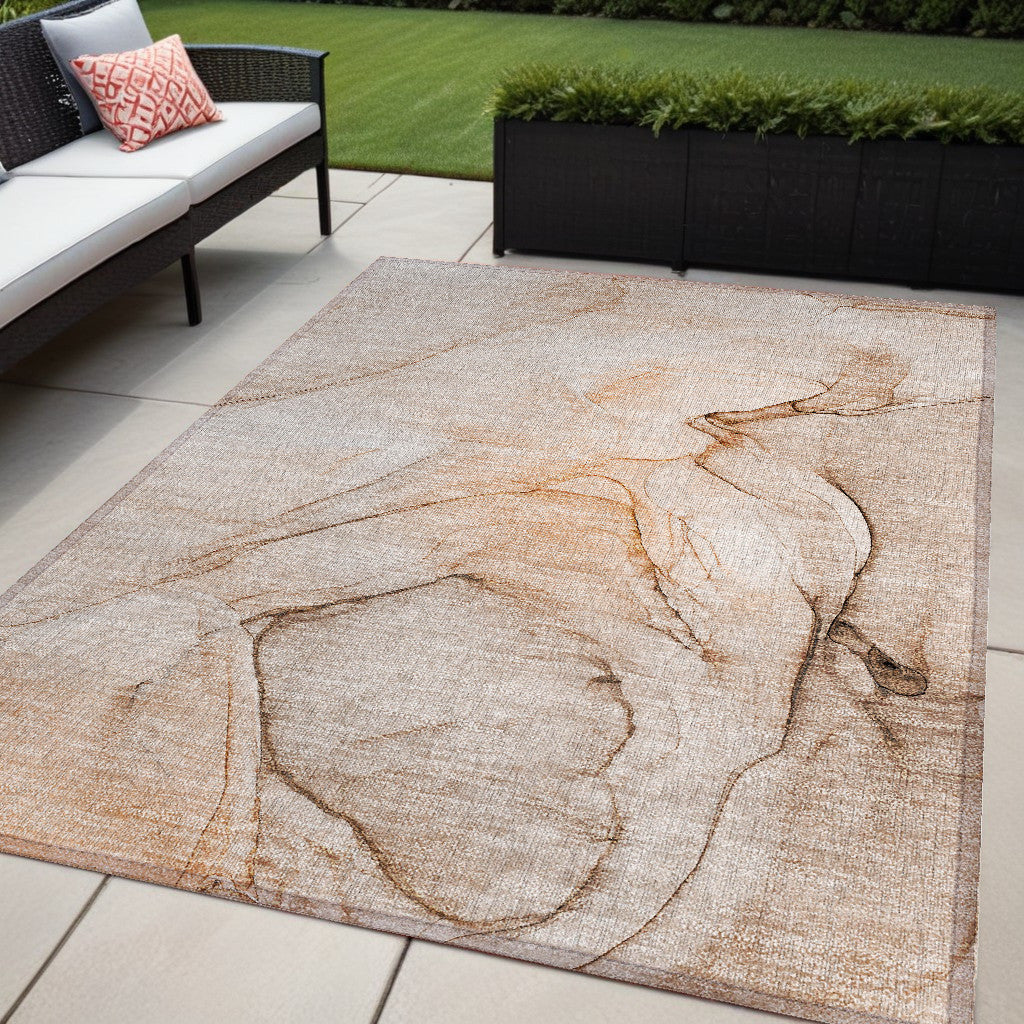 5' X 8' Gray And Orange Abstract Washable Non Skid Indoor Outdoor Area Rug