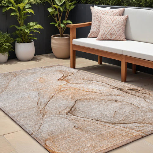 10' X 14' Gray And Orange Abstract Washable Non Skid Indoor Outdoor Area Rug