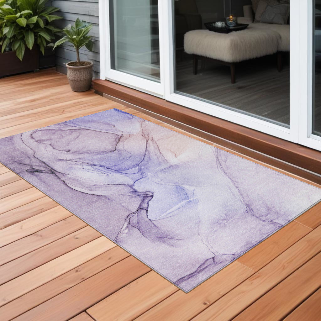 3' X 5' Gray And Purple Abstract Washable Non Skid Indoor Outdoor Area Rug
