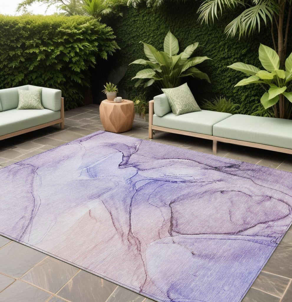 9' X 12' Gray And Purple Abstract Washable Non Skid Indoor Outdoor Area Rug