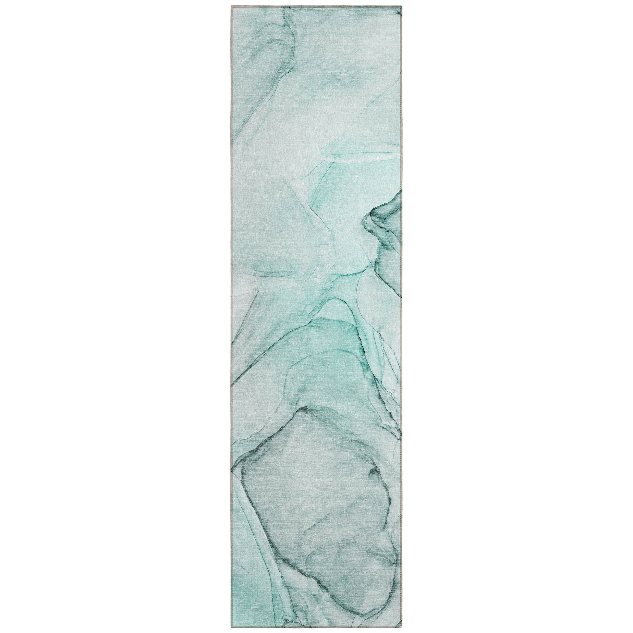 2' X 8' Teal And Gray Abstract Washable Non Skid Indoor Outdoor Runner Rug