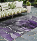 8' Runner Gray And Purple Abstract Washable Non Skid Indoor Outdoor Runner Rug