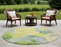 8' Round Yellow Round Abstract Washable Non Skid Indoor Outdoor Area Rug