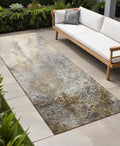 8' Runner Beige Abstract Washable Non Skid Indoor Outdoor Runner Rug